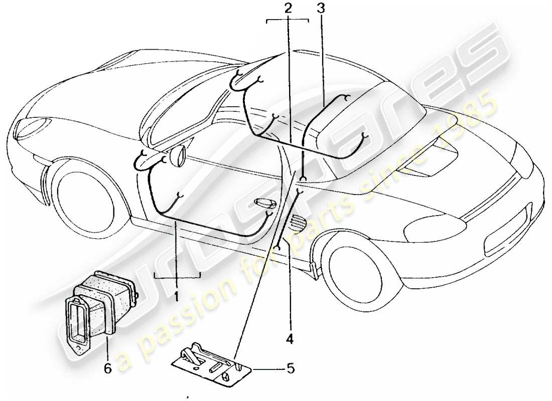 porsche 1998 (986 boxster) kabelbäume - fahrertür - beifahrertür - hardtop ersatzteildiagramm