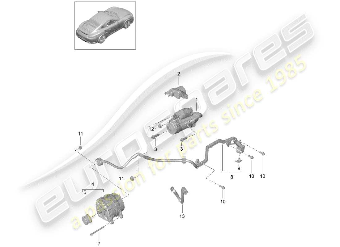 porsche 2016 (991-1 turbo) starter-ersatzteildiagramm