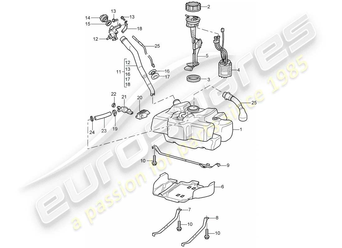 porsche 1997 (986 boxster) kraftstofftank teilediagramm