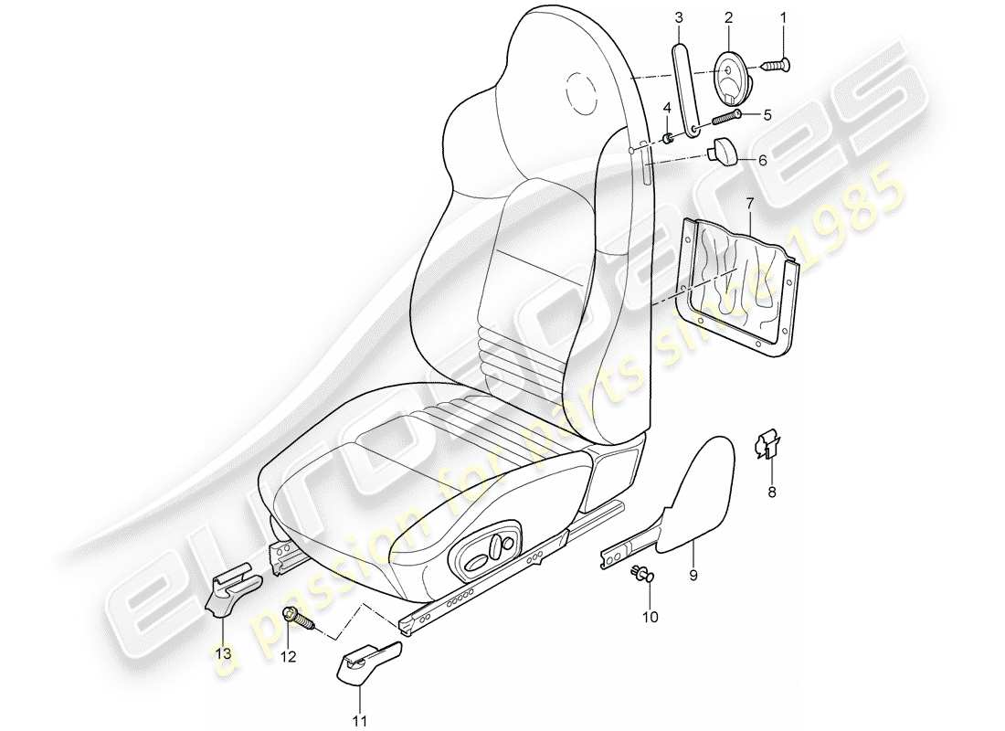 porsche 2001 (986 boxster) sportsitz ersatzteildiagramm