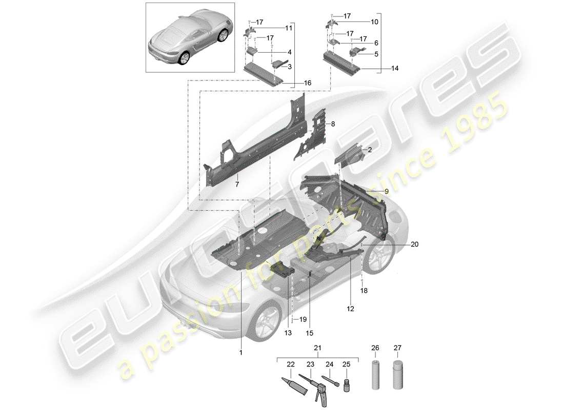 porsche 2018 (718 cayman) bodenplatten ersatzteildiagramm