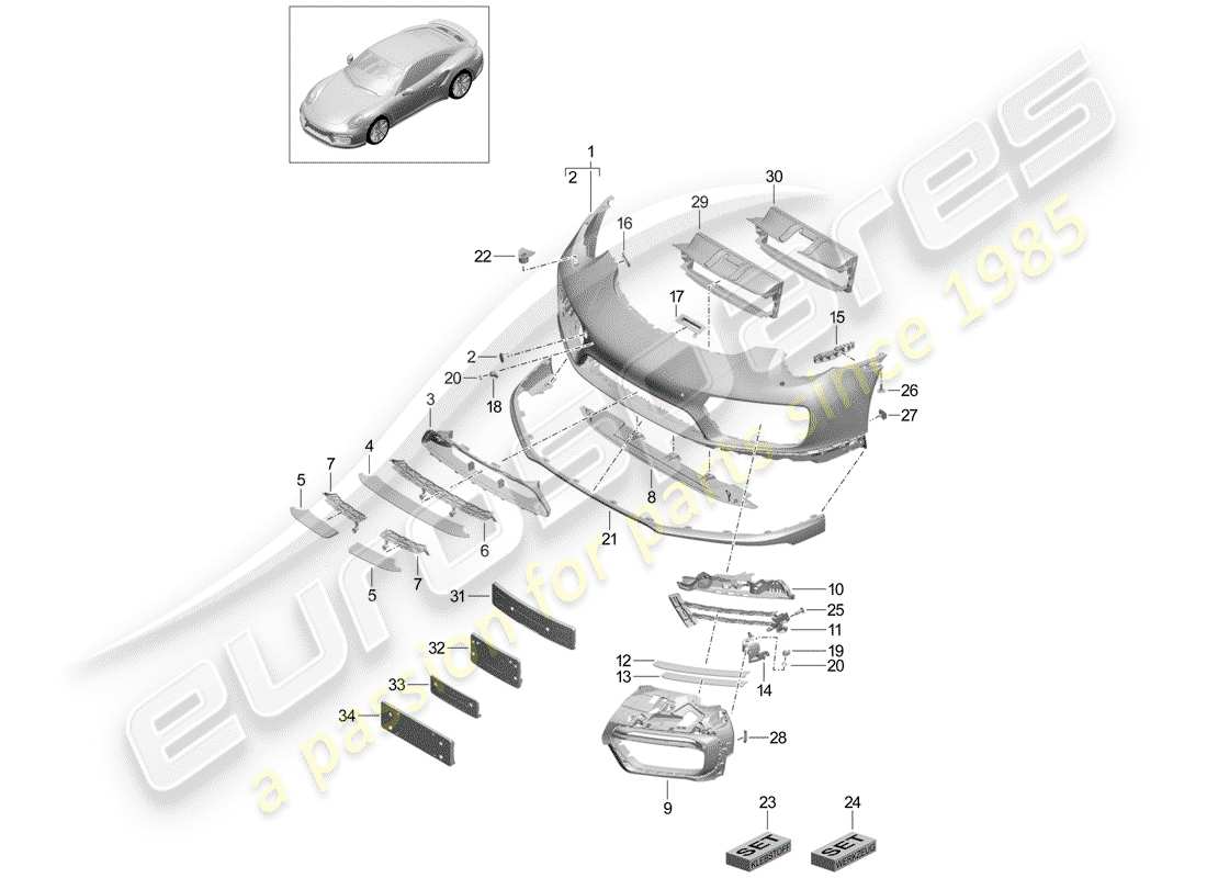 porsche 2019 (991-2 turbo) stossstange teilediagramm