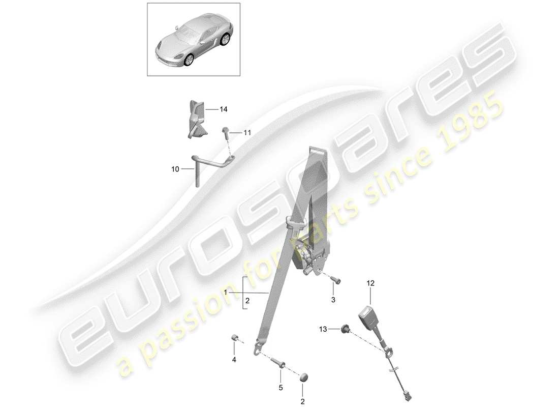 porsche 2017 (718 cayman) dreipunkt-sicherheitsgurt – teilediagramm