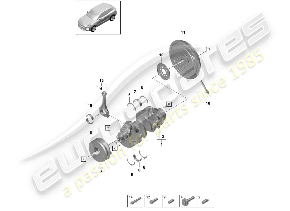 porsche 2020 (macan) kurbelwelle pleuel zweimassenschwungrad teilediagramm