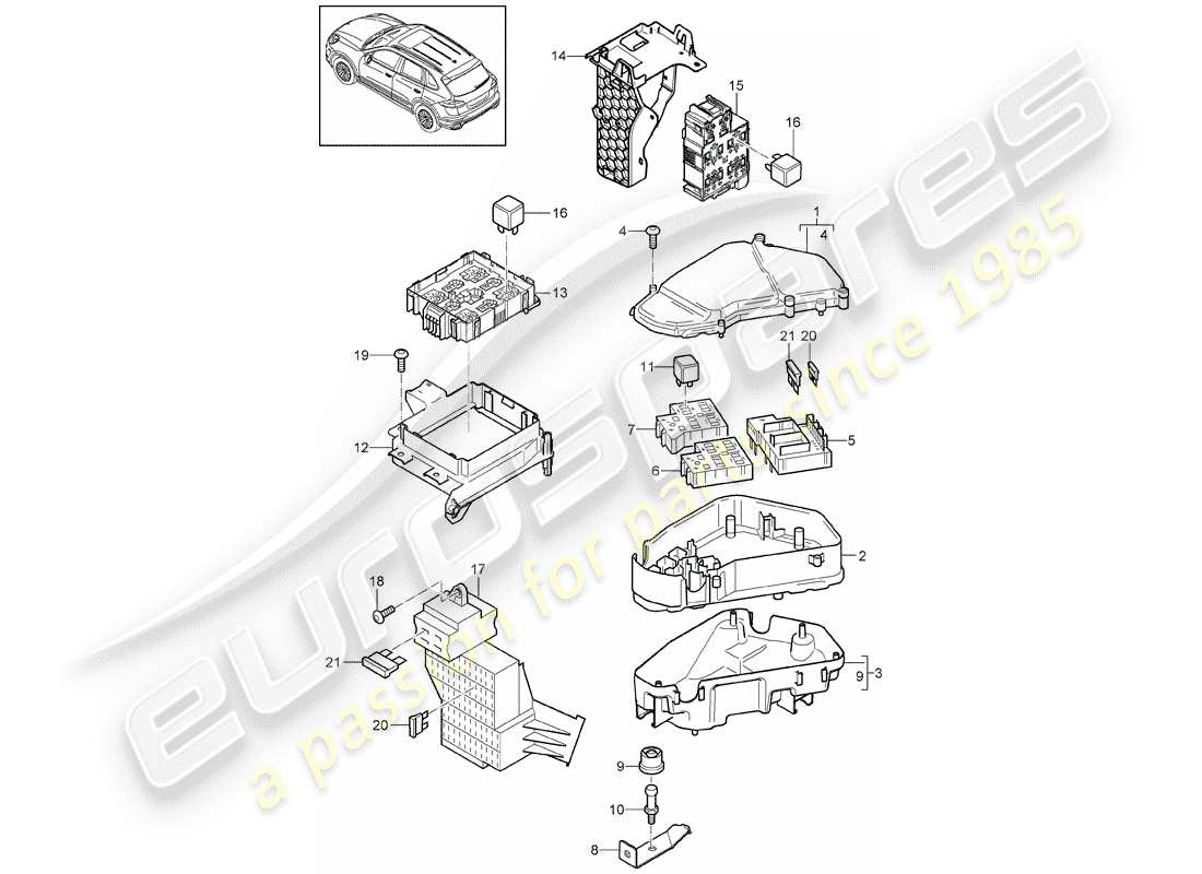 porsche 2016 (cayenne e2 92a) sicherungskasten/relaisplatte teilediagramm