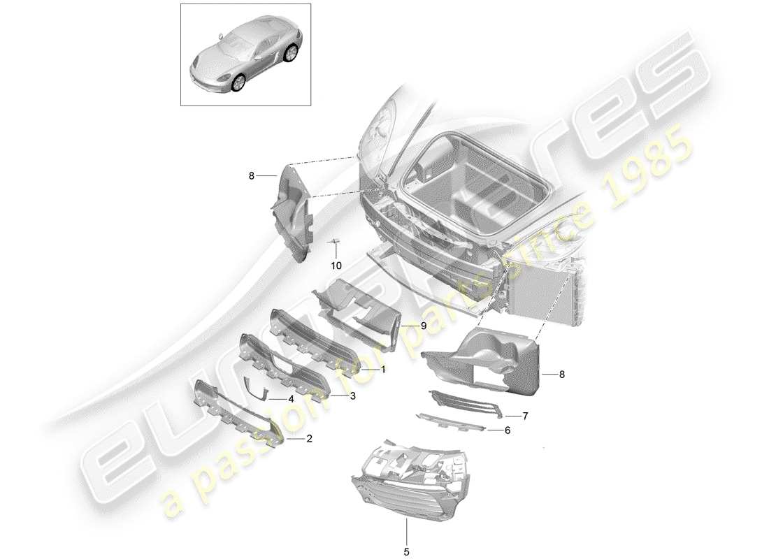 porsche 2020 (718 cayman) luftkanal teilediagramm