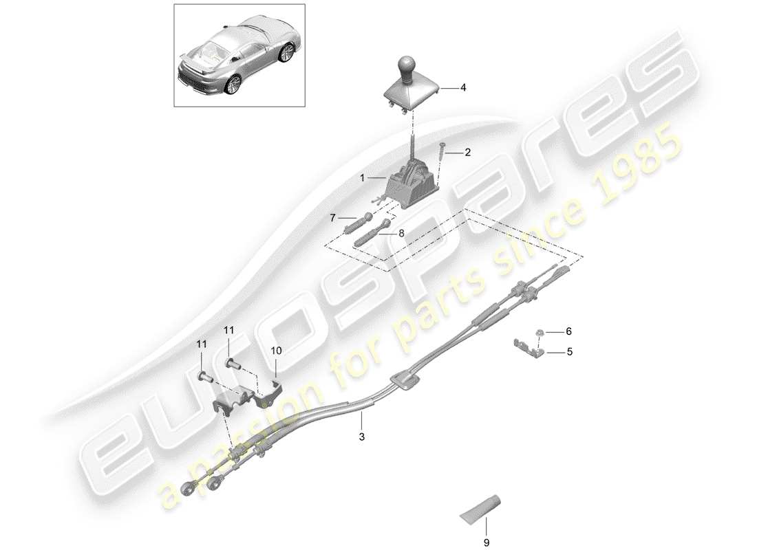 porsche 2019 (991-2 r/gt3/rs) schalthebel ersatzteildiagramm