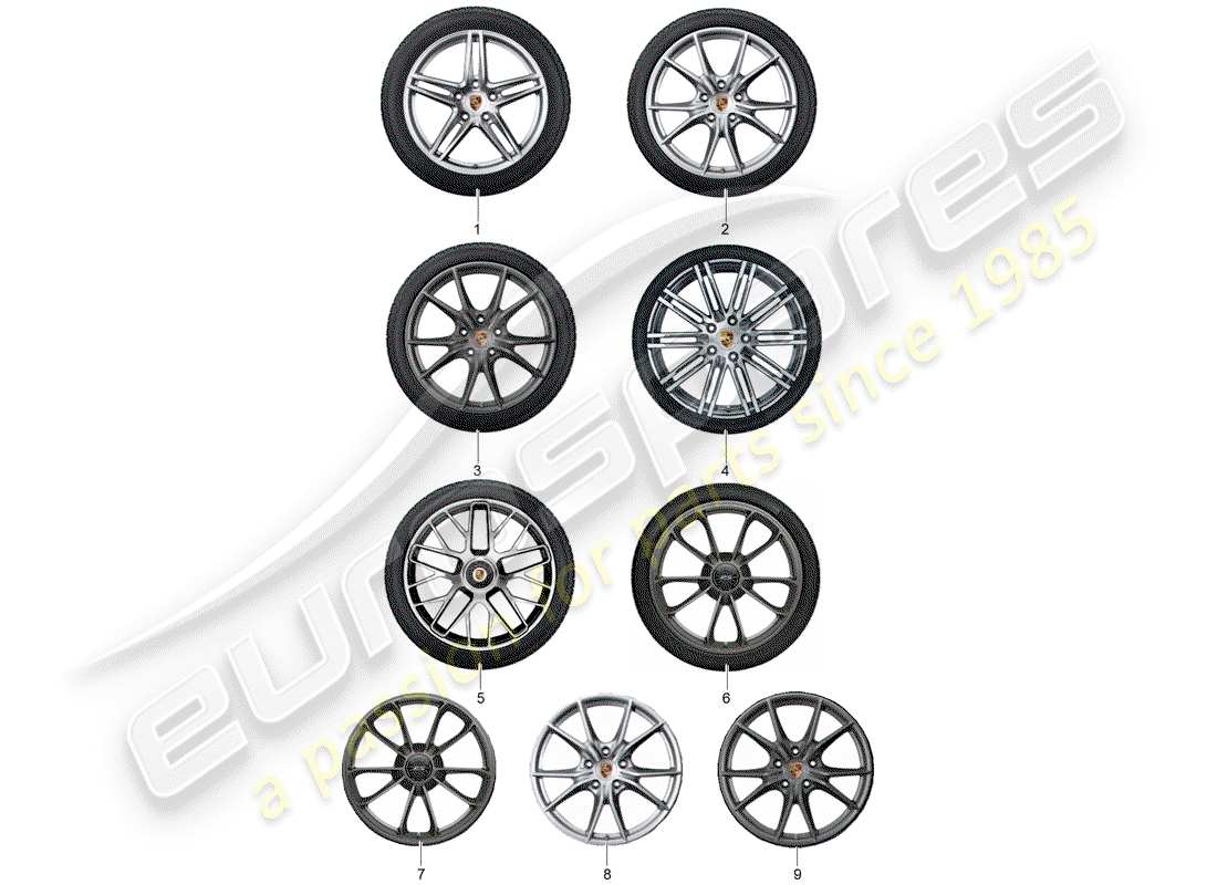 porsche 2013 (tequipment 98x/99x) 1 set aluminiumfelgen mit teilediagramm