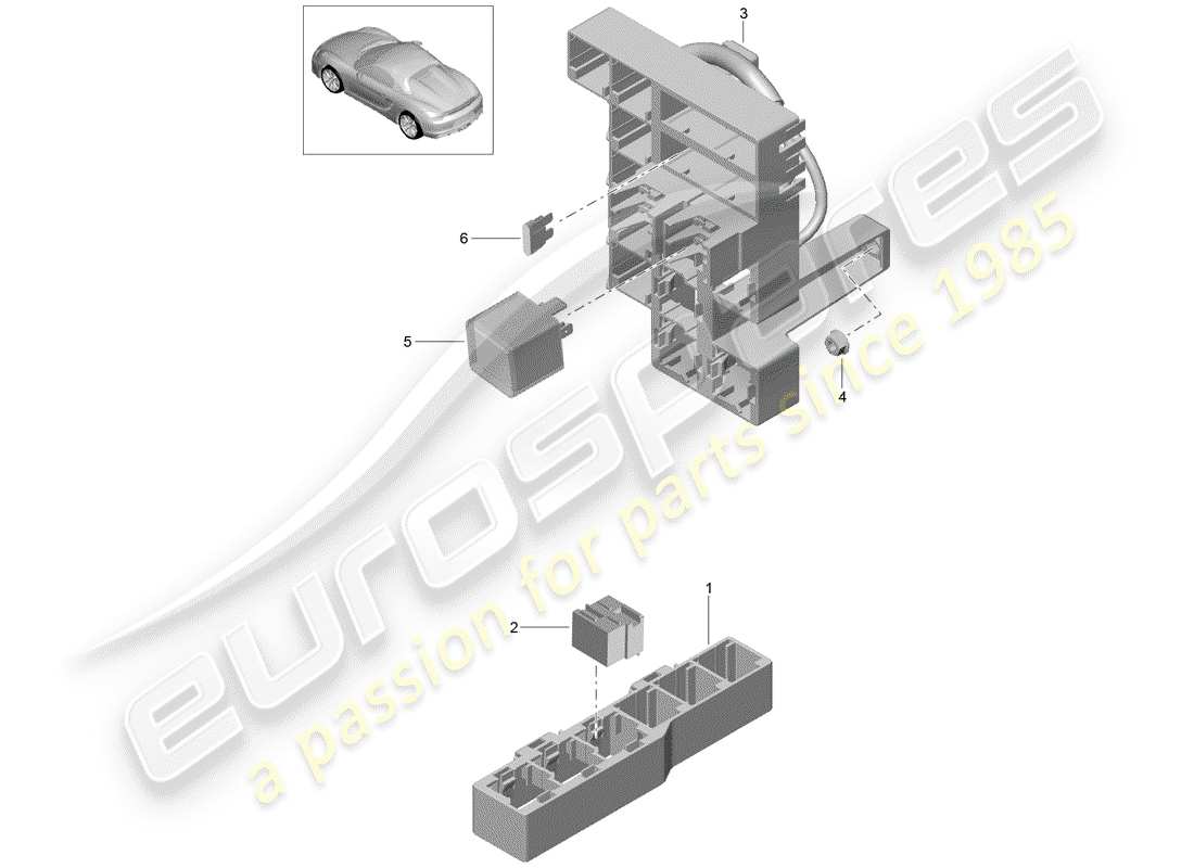 porsche 2016 (981 boxster spyder) sicherungskasten/relaisplatte ersatzteildiagramm