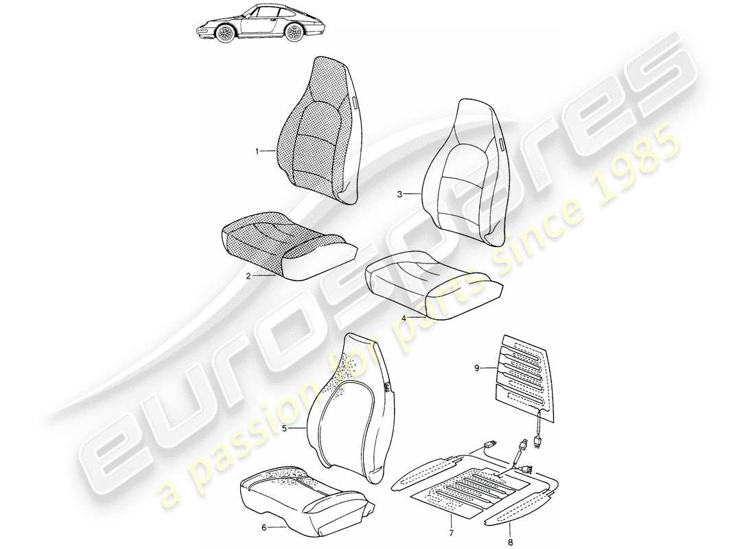 porsche 1987 (seats for 944/968/911/928) abdeckung - vordersitz - d - mj 1994>> - mj 1998 ersatzteildiagramm