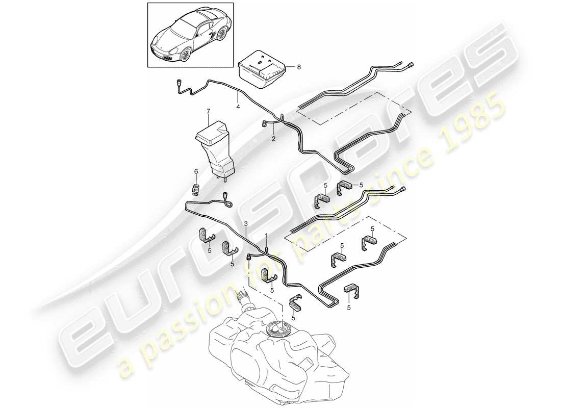 porsche 2010 (987 cayman) kraftstoffsystem teilediagramm