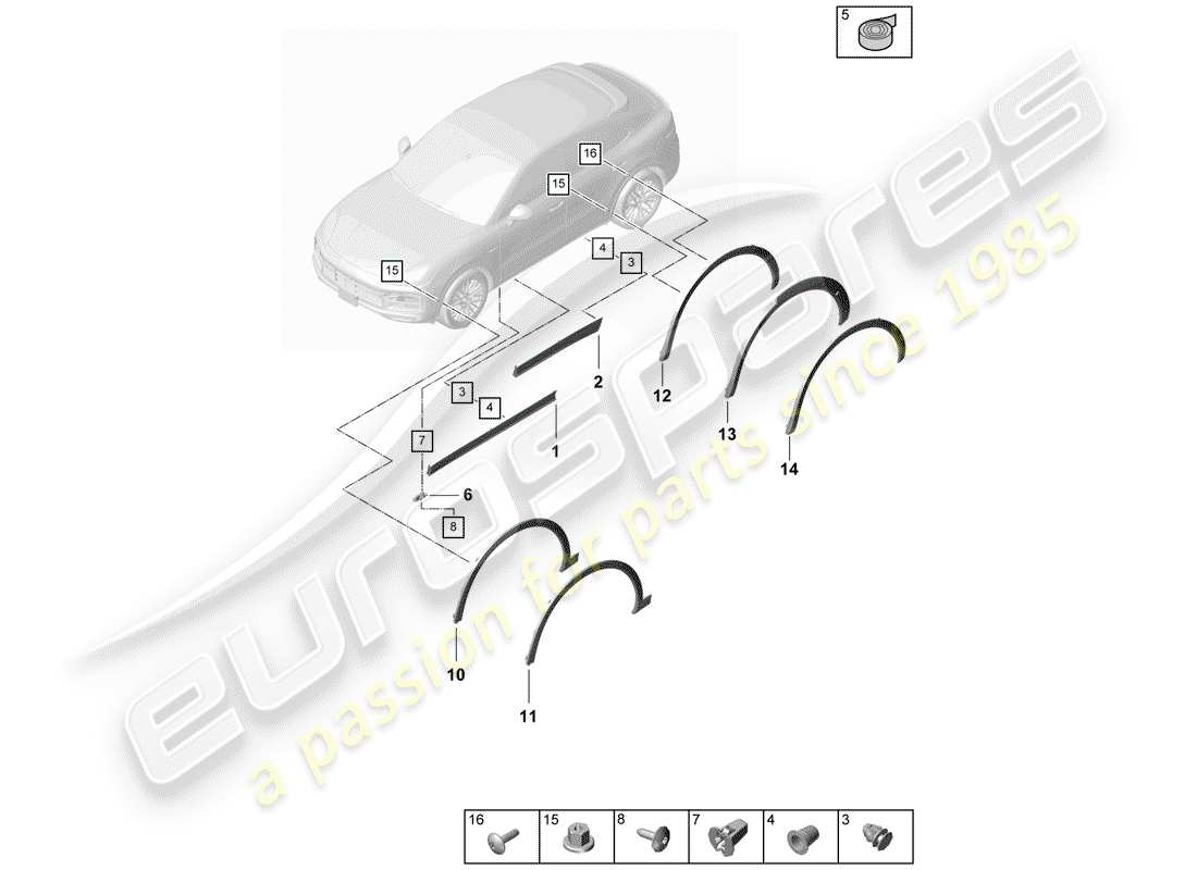 porsche 2020 (cayenne e3 9ya/9yb) radkastenabdeckung ersatzteildiagramm