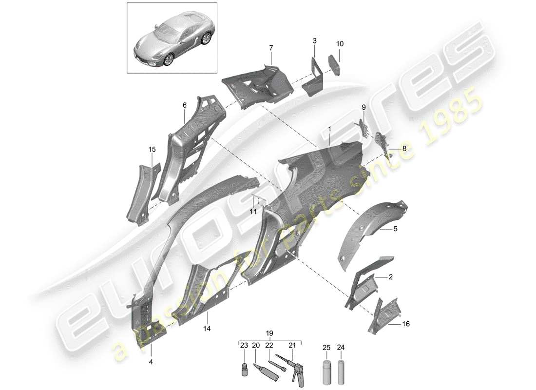 porsche 2015 (981 cayman) seitenwand teilediagramm