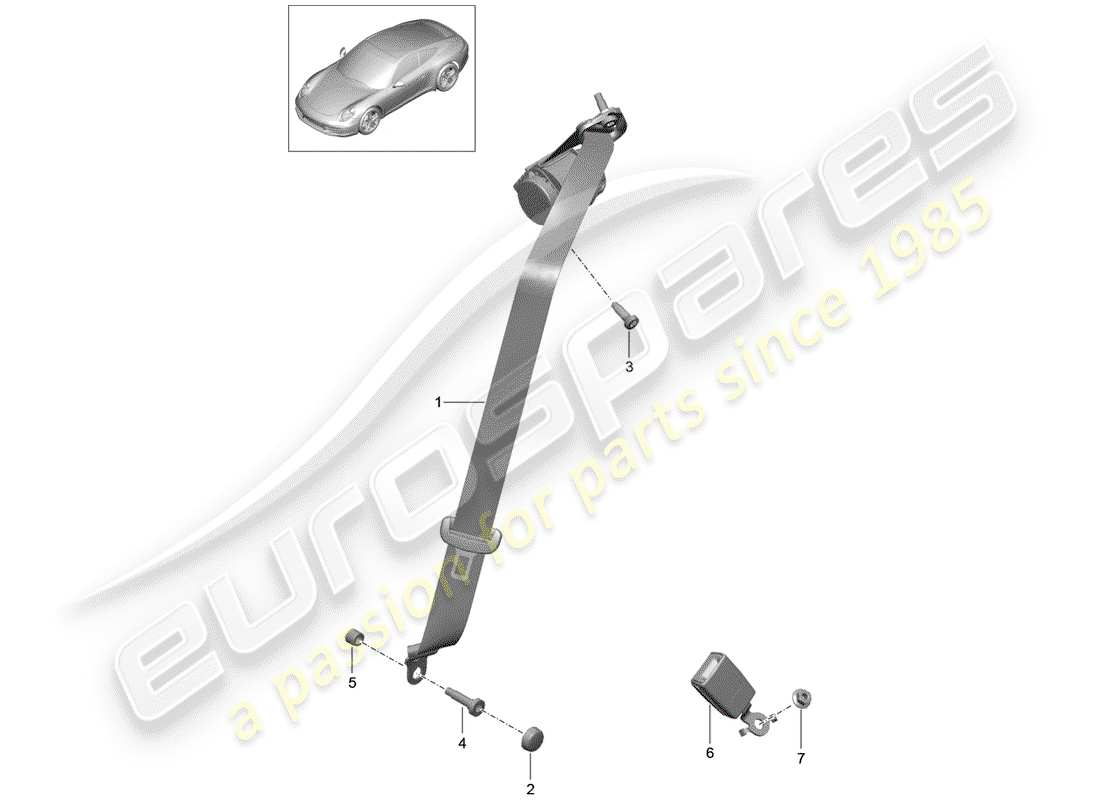 porsche 2015 (991-1) dreipunkt-sicherheitsgurt – teilediagramm