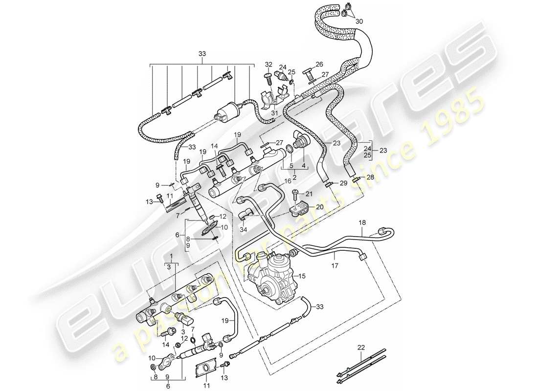 porsche 2010 (cayenne e1 9pa) kraftstoffsammelrohr teilediagramm