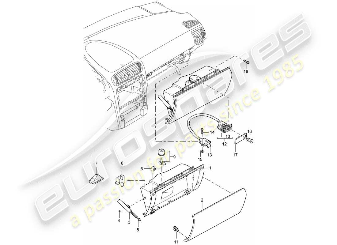 porsche 2008 (cayenne e1 9pa) handschuhfach-ersatzteildiagramm