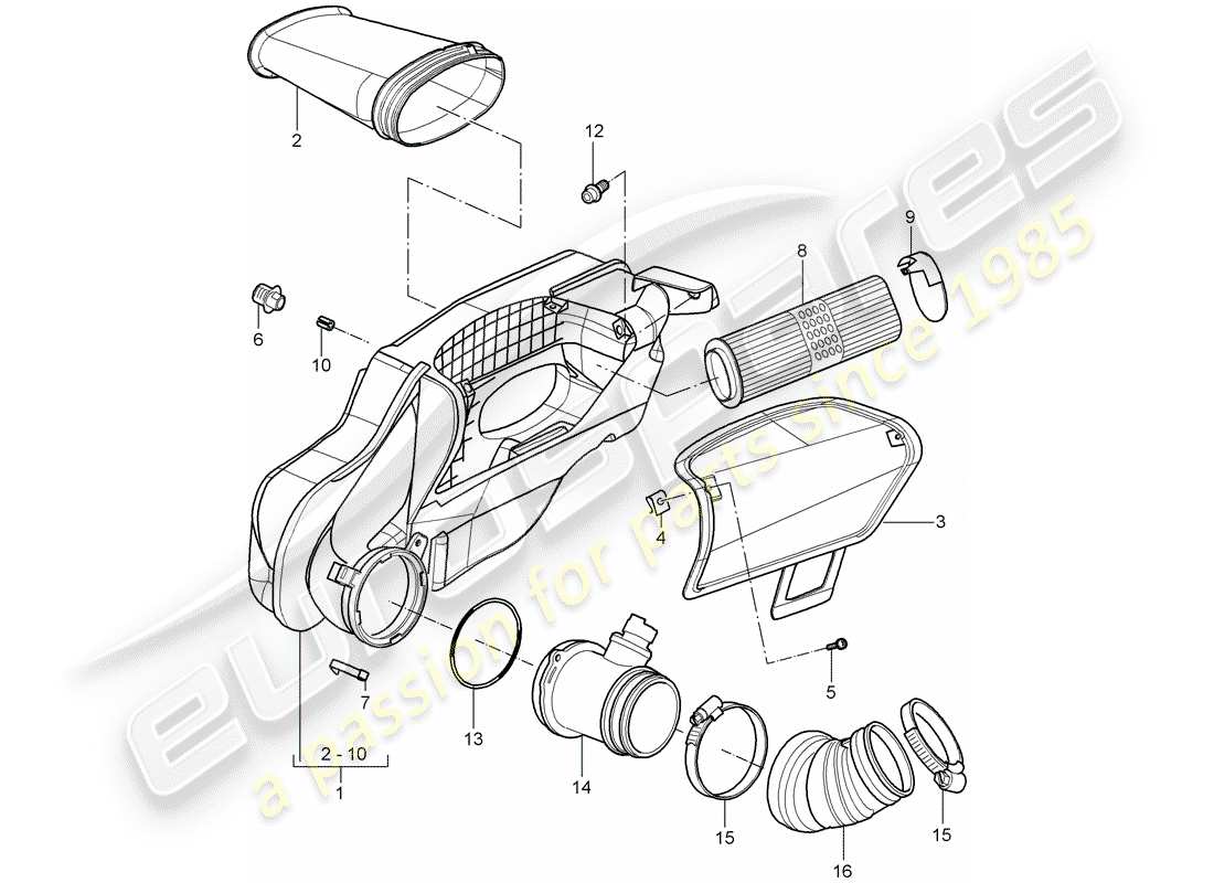 porsche 2008 (987 cayman) luftfilter - teilediagramm