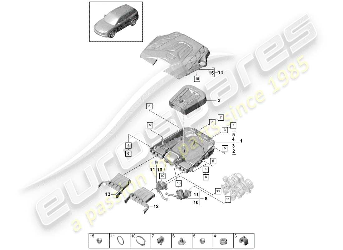 porsche 2020 (cayenne e3 9ya/9yb) luftfilter mit anschluss ersatzteildiagramm