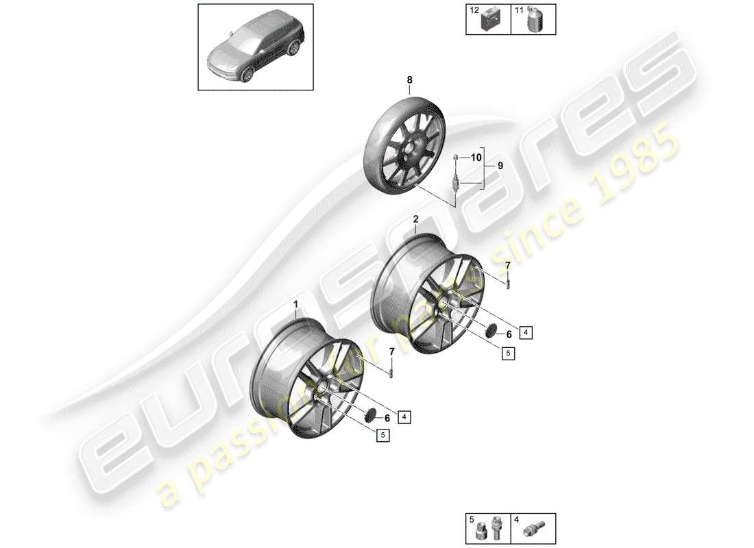 porsche 2020 (cayenne e3 9ya/9yb) leichtmetallfelgen-ersatzteildiagramm