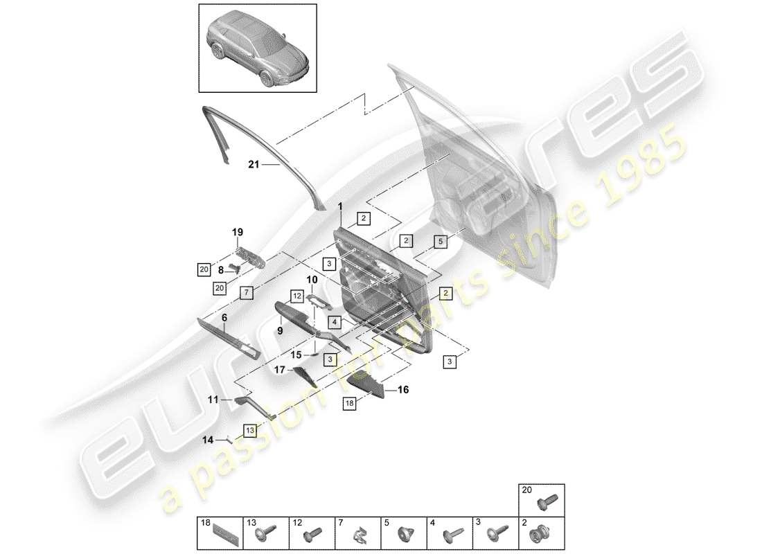 porsche 2020 (cayenne e3 9ya/9yb) türplatte teilediagramm