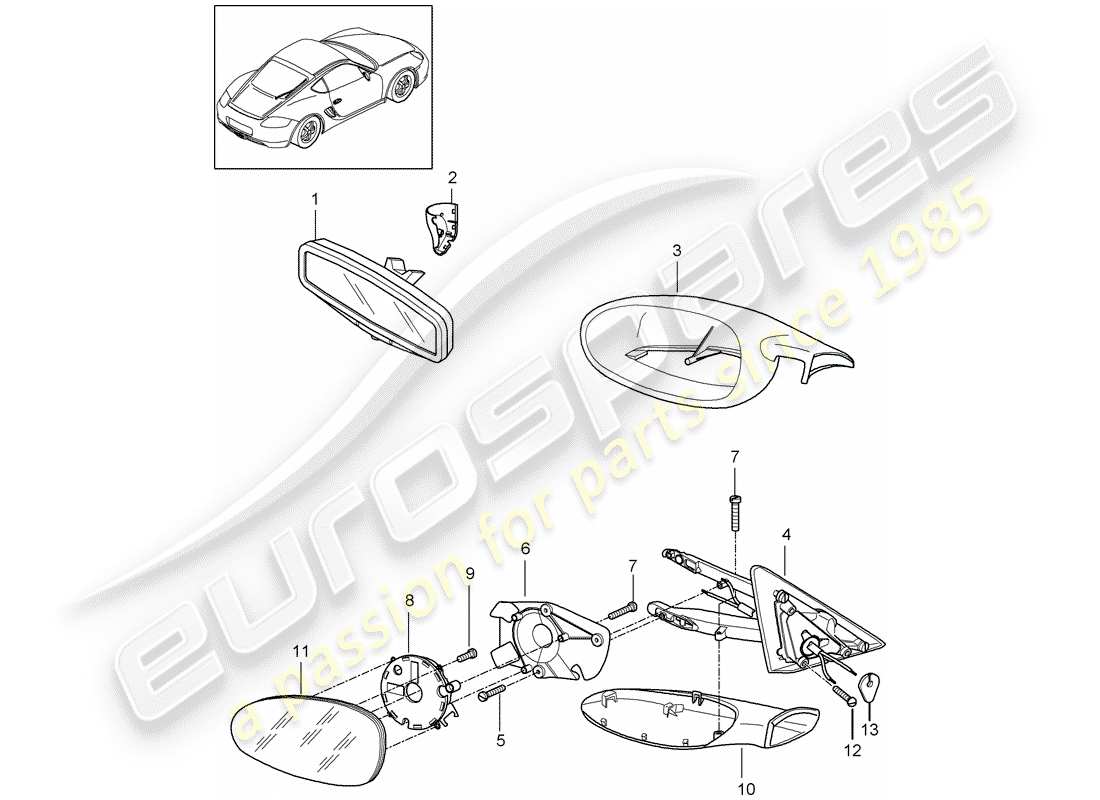 porsche 2009 (987 cayman) innenspiegel ersatzteildiagramm