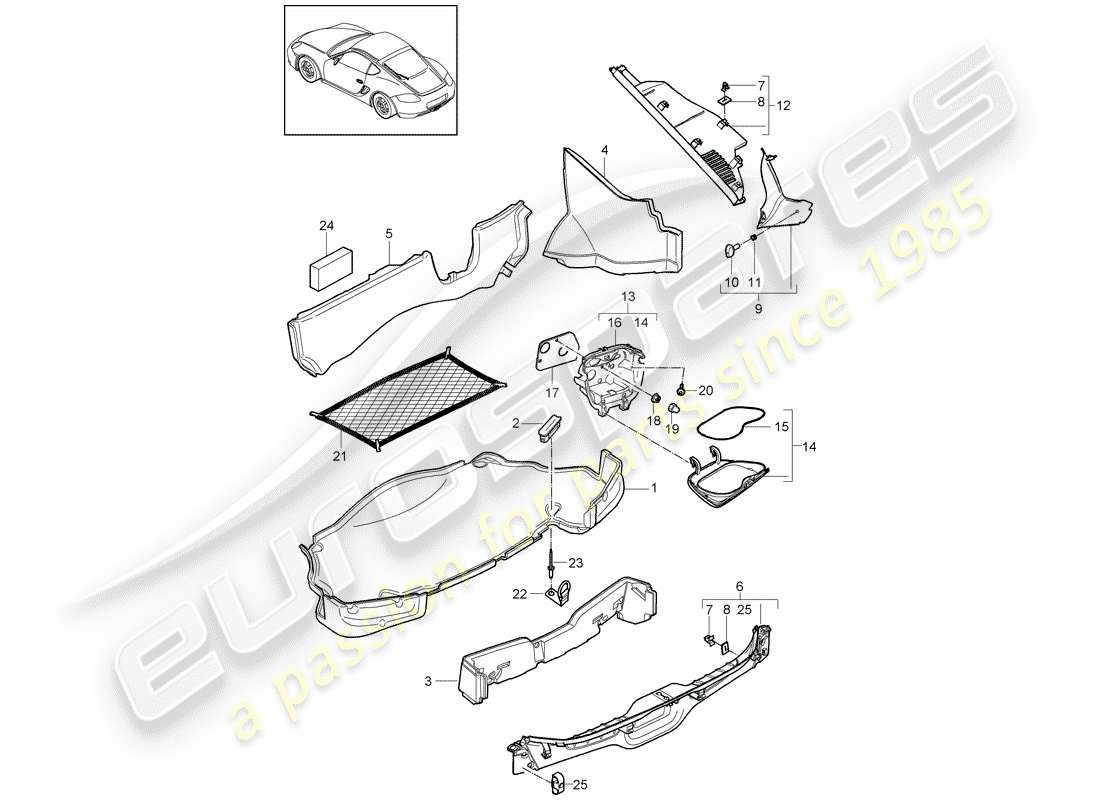 porsche 2011 (987 cayman) gepäckraum ersatzteildiagramm