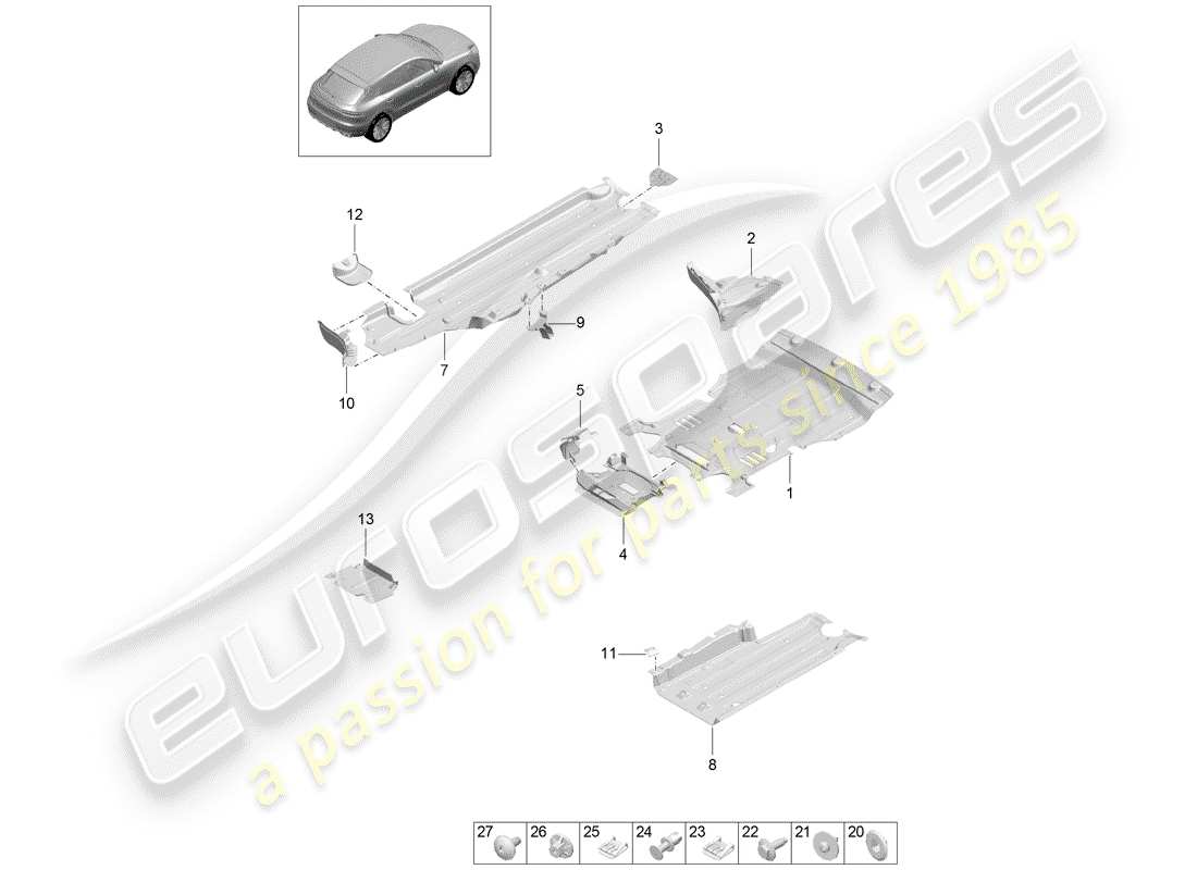 porsche 2020 (macan) unterbodenverkleidung ersatzteildiagramm