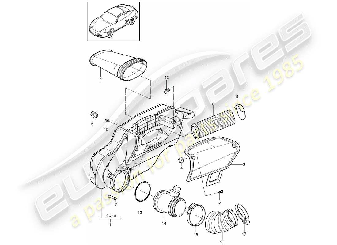 porsche 2012 (987 cayman) luftfilter - teilediagramm