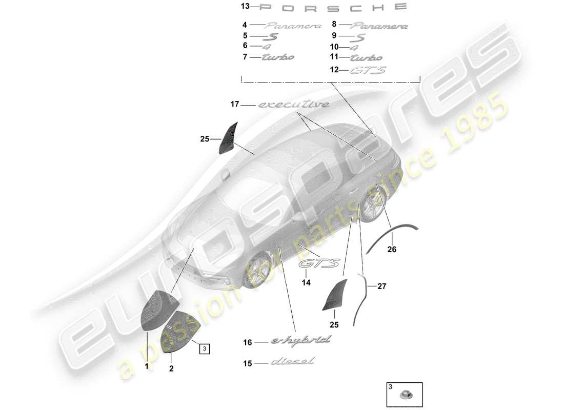 porsche 2017 (panamera 971-1) namensschilder ersatzteildiagramm
