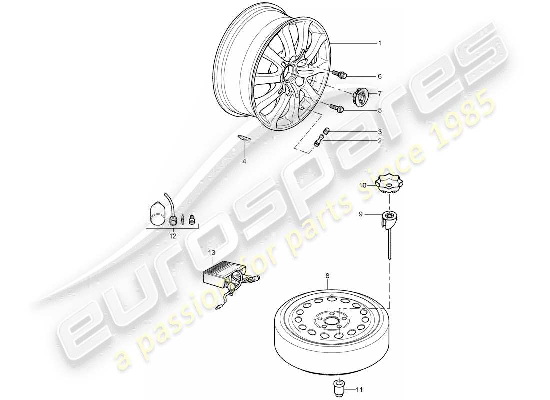 porsche 2008 (cayenne e1 9pa) räder ersatzteildiagramm
