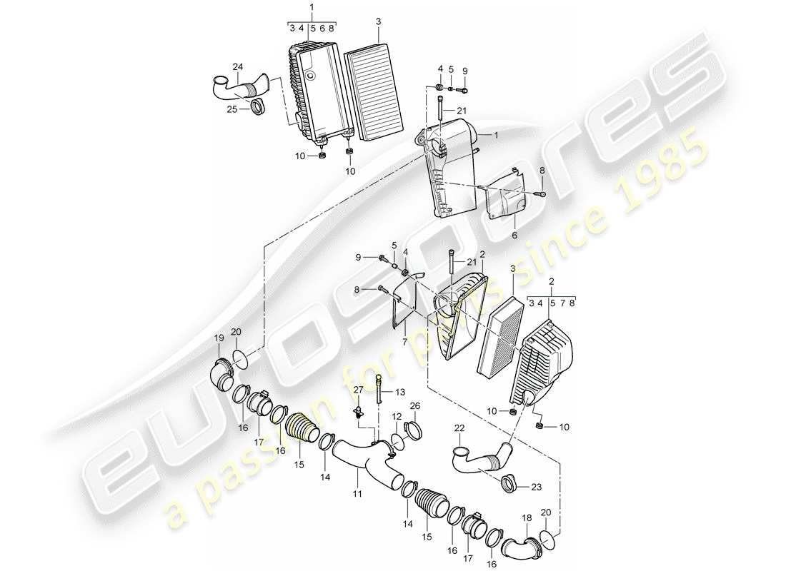 porsche 2008 (cayenne e1 9pa) luftfiltersystem teilediagramm