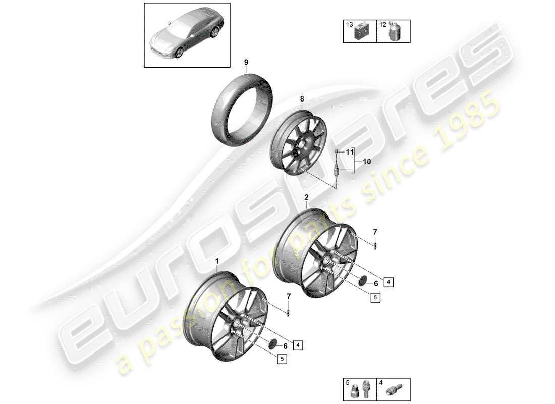porsche 2020 (panamera 971-1) leichtmetallfelgen-ersatzteildiagramm