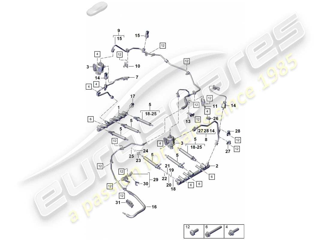 porsche 2019 (718 boxster spyder) teilediagramm des einspritzsystems