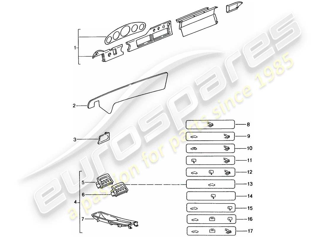 porsche 1985 (tequipment) fahrgastraum teilediagramm