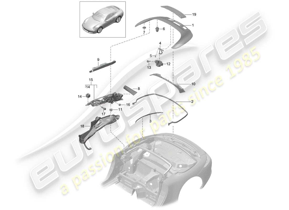 porsche 2020 (991-2) ersatzteildiagramm für obere staubox