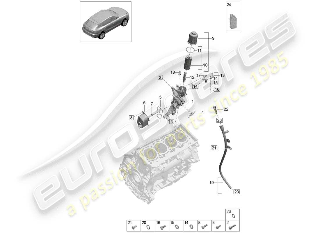 porsche 2020 (macan) ölfilter ersatzteildiagramm