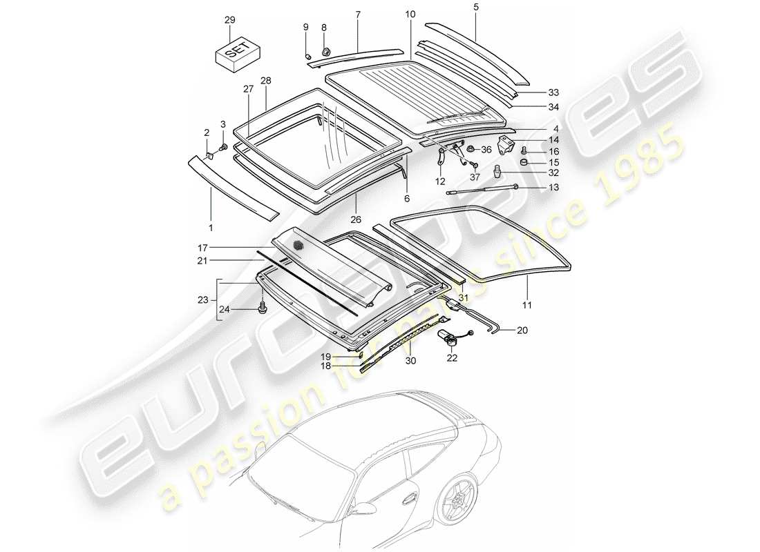 porsche 2006 (997-1) glasdach teilediagramm