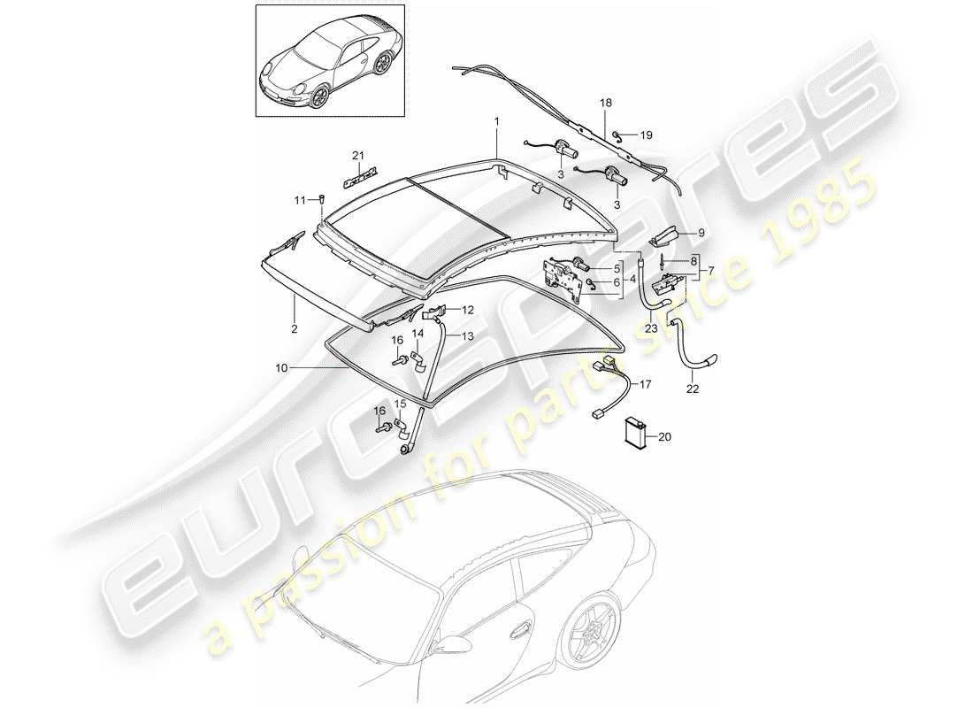porsche 2008 (997-1) glasdach teilediagramm