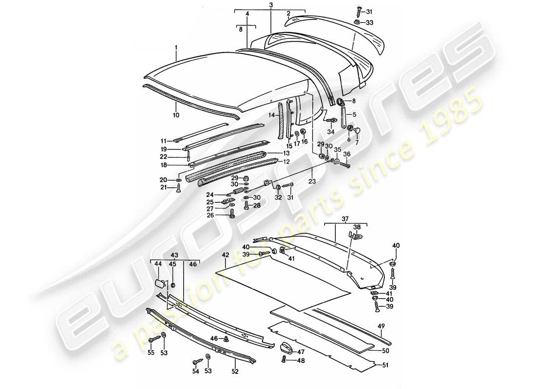 porsche 1987 (911) cabrioverdeck - dichtungsleiste - einzelteile ersatzteildiagramm