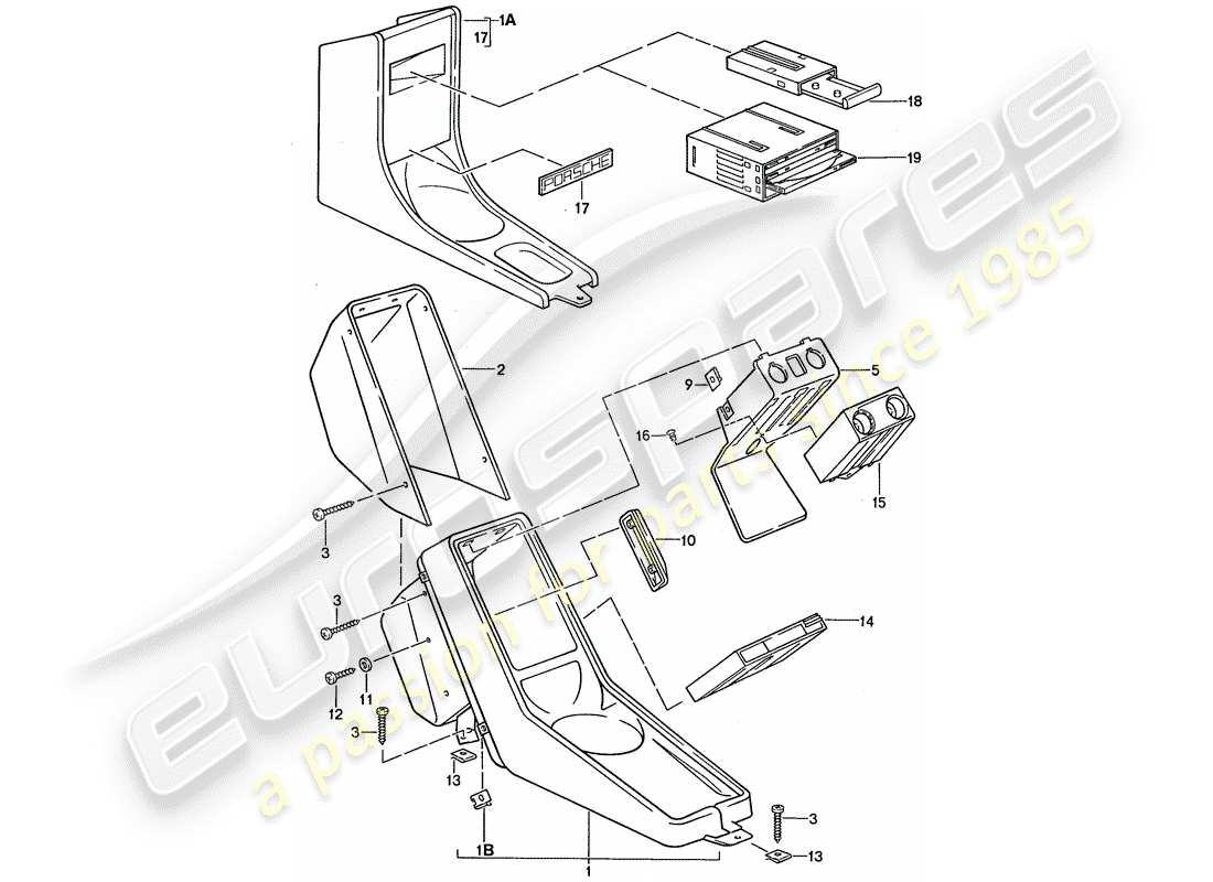 porsche 1989 (911) center console ersatzteildiagramm