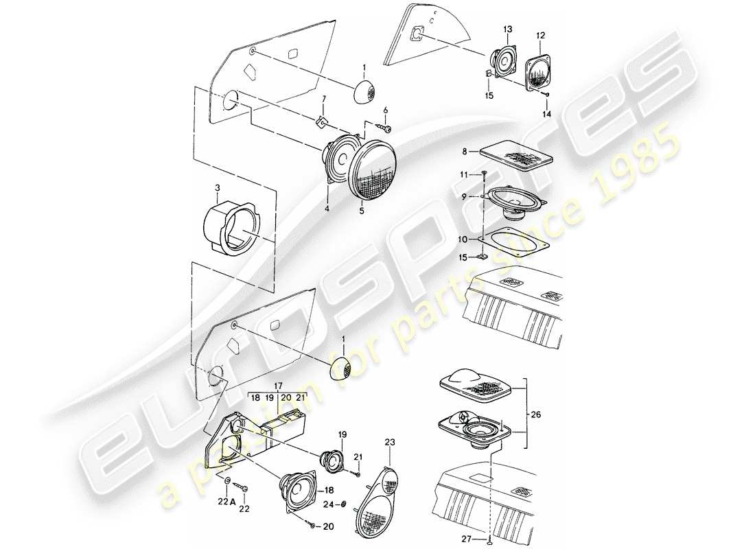 porsche 1995 (993) lautsprecher-teilediagramm