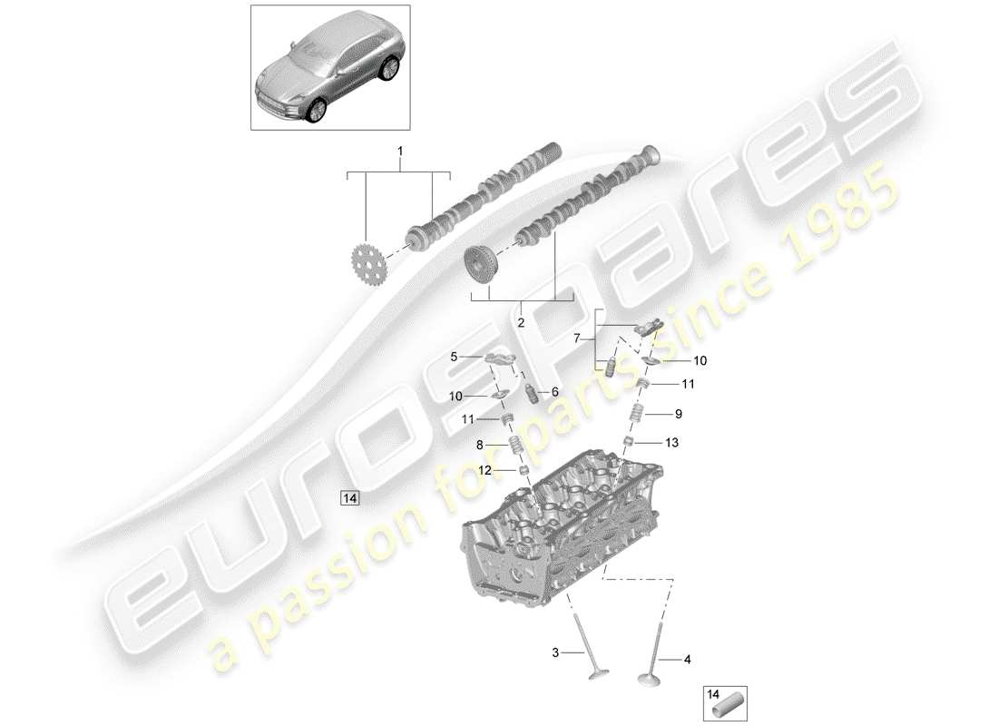 porsche 2019 (macan) nockenwelle, ventile ersatzteildiagramm