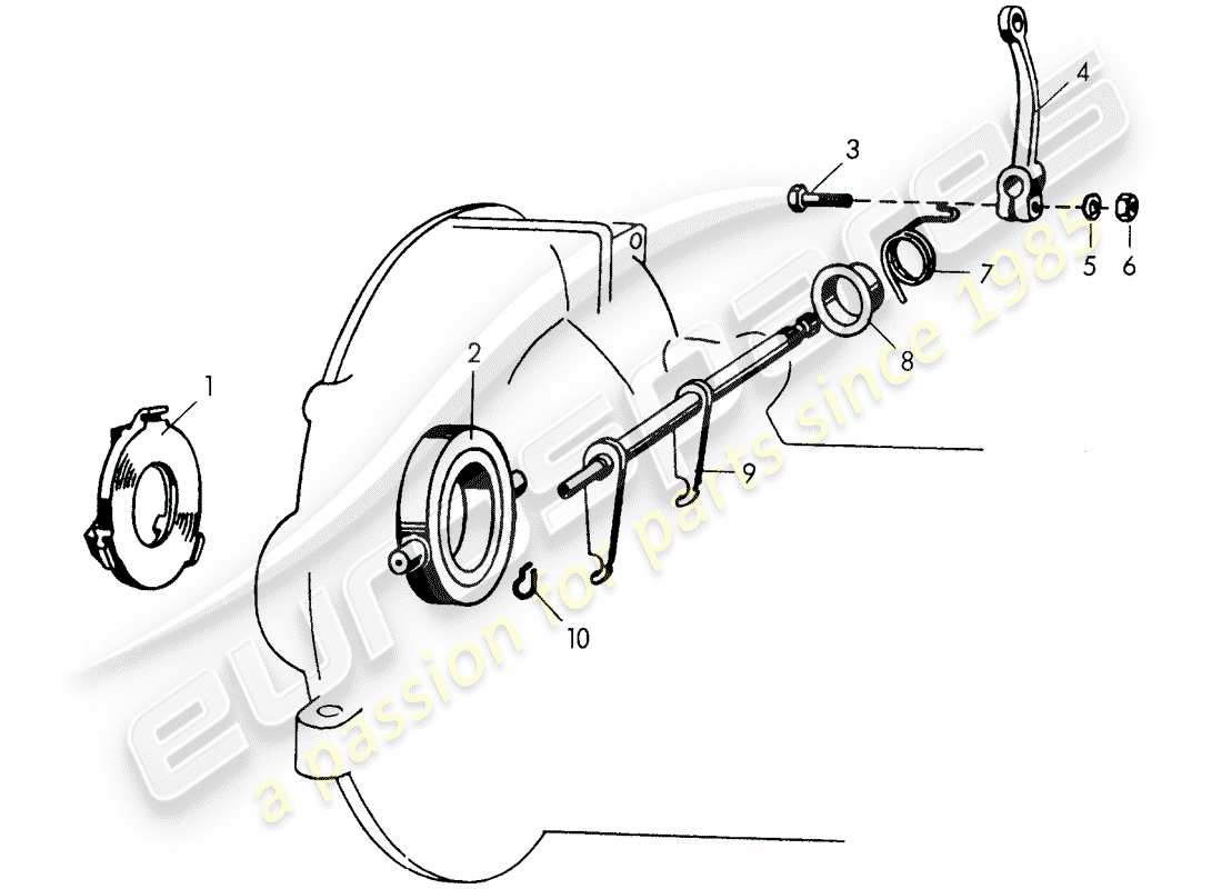 porsche 1955 (356/356a) kupplungsausrücker - für - getriebegehäuse - geteilt ersatzteildiagramm
