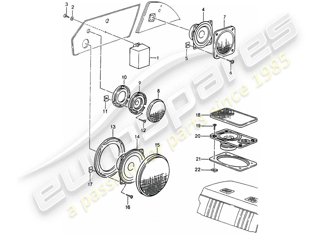 porsche 1990 (964) lautsprecher-teilediagramm