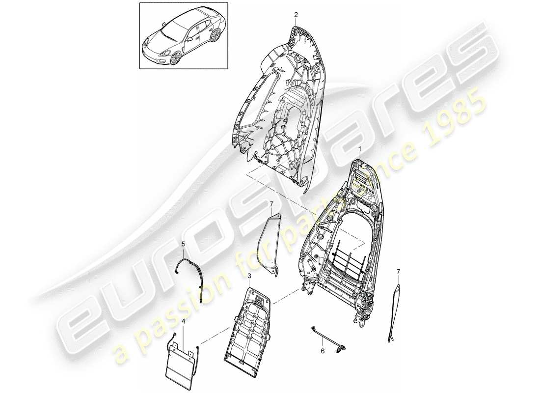 porsche 2012 (panamera 970) rückenlehnenschale ersatzteildiagramm