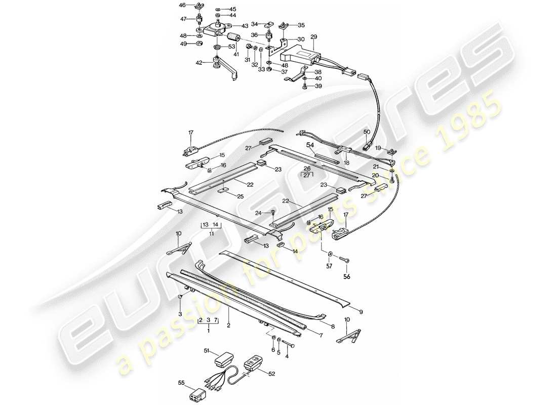 porsche 1979 (928) schiebedach - einbauteile teilediagramm