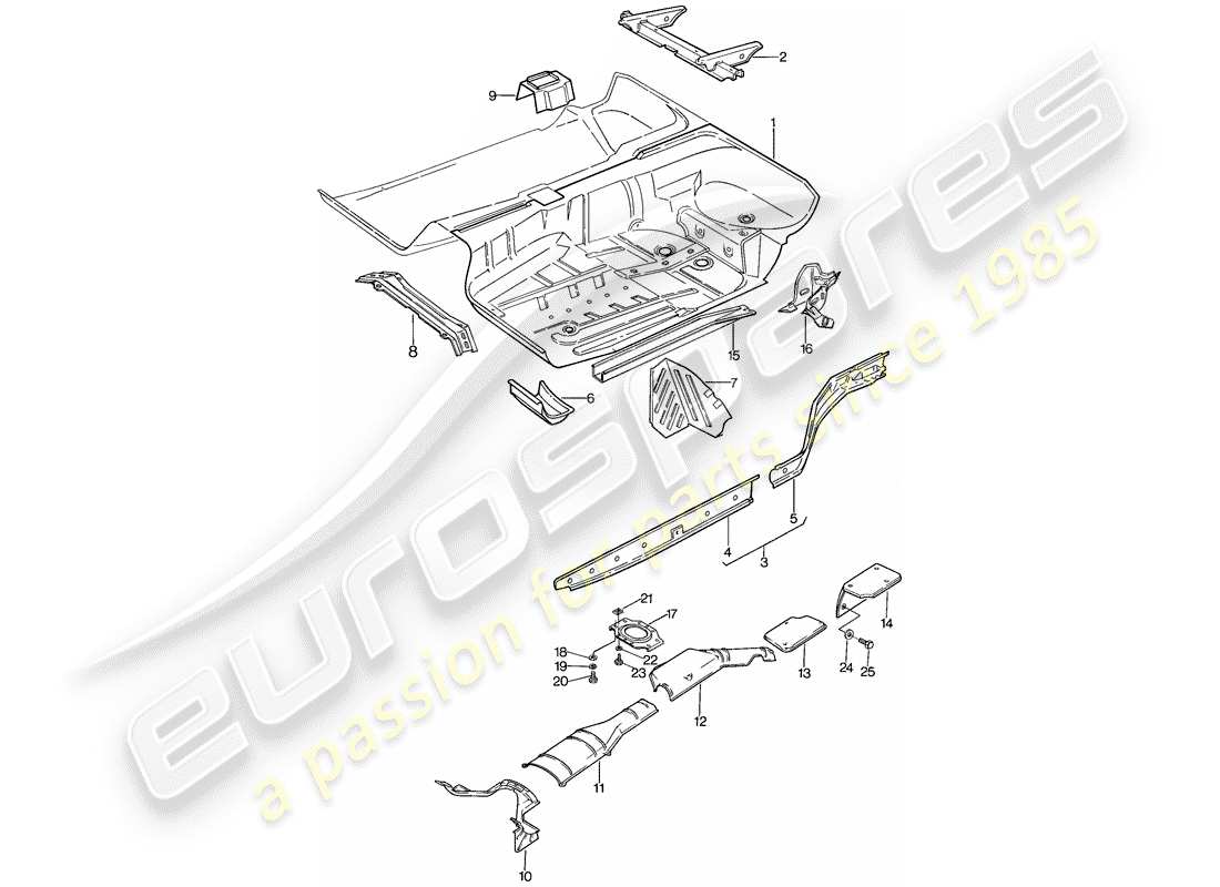 porsche 1979 (928) bodenwanne - rahmen teilediagramm