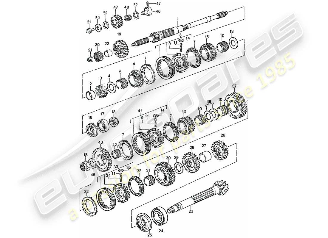 porsche 1989 (911) zahnräder und wellen - 5-speed ersatzteildiagramm