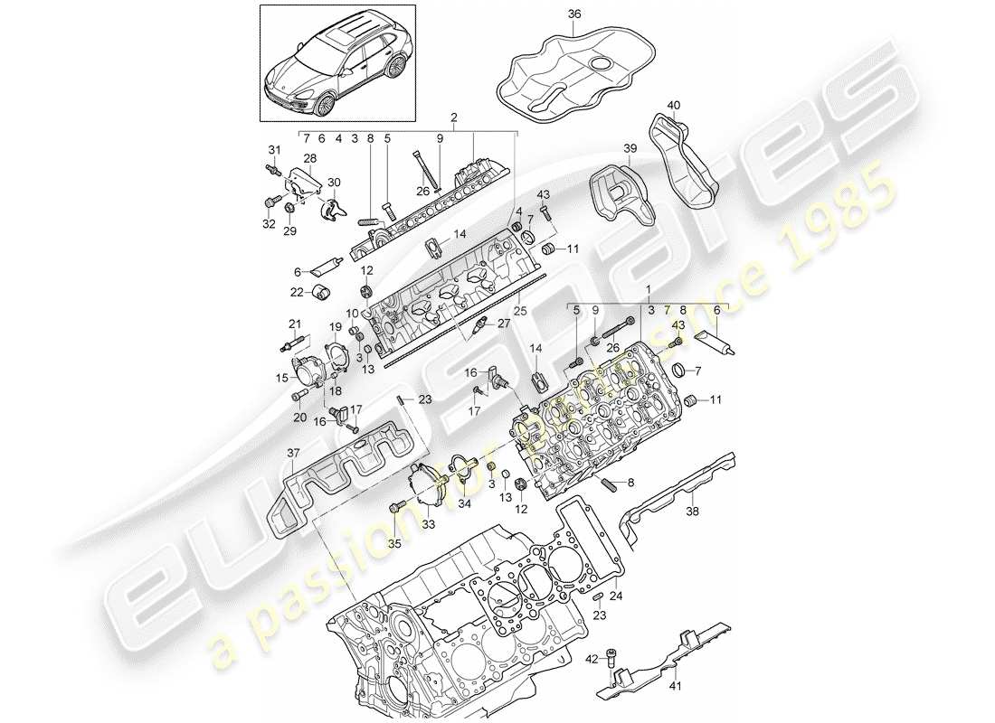 porsche 2012 (cayenne e2 92a) zylinderkopf teilediagramm