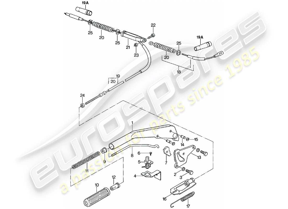 porsche 1980 (924) handbremshebel ersatzteildiagramm